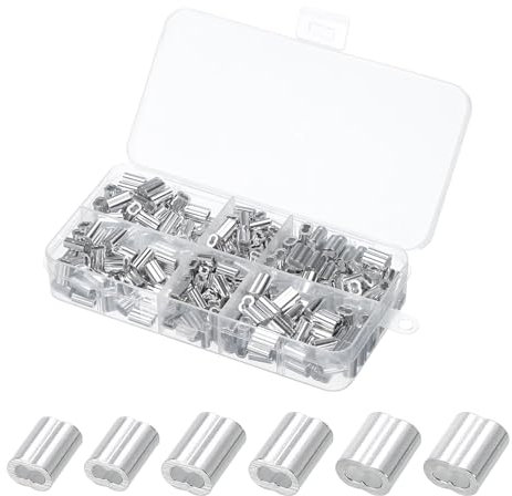 sourcing map 300PCS Aluminium Crimp Ferrules Crimping Loop Sleeve M1.2 M1.5 M2.0 Wire Rope Cable Assortment Ferrules for Hand Crimper Kit