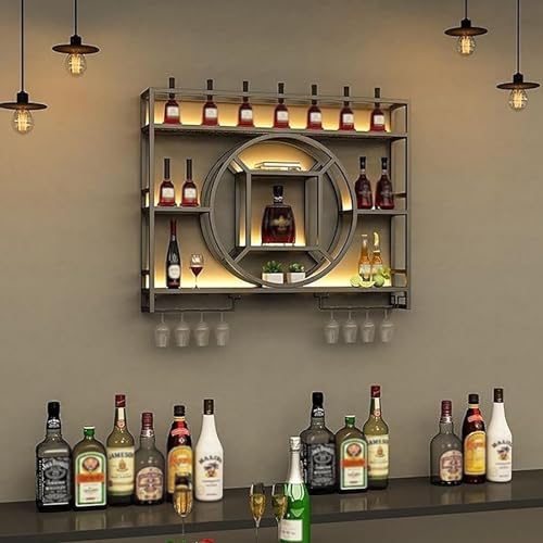 Porte-Bouteilles Muraux Industriels, Porte-bouteilles Pour Bar Casier À Vin En Fer Pour Cave À Vin Suspension à vin Rond Industrielle Pour Cave Porte Bouteille Muraux Indu(Size:120*20*80cm,Color:Noir)