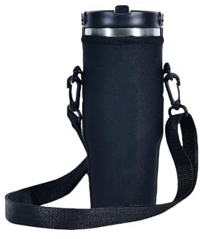 AF-WAN Neopren-Isolierhülle für Wasserflaschen, wasserdicht, rutschfest, kratzfest, Tasche mit Schultergurt, kompatibel mit Stanley IceFlow Edelstahlbecher, 850 ml, Schwarz, STL30OZ BAG