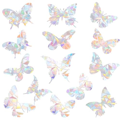 4 Sheets/56pcs Prism Butterfly Anti-Collision Window Bird Stickers, SunCatcher Rainbow Spaces Static Clings for Bird Strike Prevention