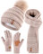 SENPUKI Mütze, Schal & Handschuh-Sets für Damen, Beanie Mütze Damen Winter mit Bommel Fleece Gefütterte, Touchscreen Handschuhe Schal Wärmer Cap 3-in-1 Geschenk Set für Kaltes Wetter(Beige)