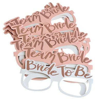 JGA Brille Pappe | Junggesellinnenabschied Accessoire | Team Bride | Party deko | feiern | Bridesmaid | Set 9 + 1 Braut | Hochzeit | Junggesellenabschied | weiß und rosa | umweltfreundlich | mädels