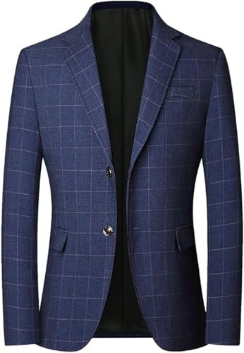 Veste de Sport pour Hommes Mode Classique décontracté Blazer à Carreaux élégant Formel Vacances Bureau Affaires Travail Mariage invité fête Blazer (Bleu,XL)
