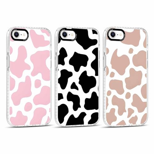 RUMDEY 3 Pack Clear Cow Print Phone Case for iPhone 7/8 / SE 2020/2022 4.7, Cute Girly Cow Pattern Design Case Shockproof Soft Silicon Anti-Scratch Hard Back Bumper Funda Cover for Women Girls