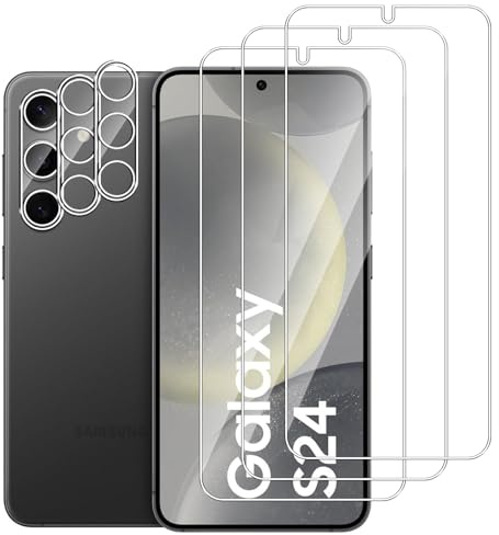 Dlxiks Panzer Schutz Glas für Samsung Galaxy S24 5G, 3 Stück Schutzfolie Mit 3 Stück Kameraschutz, 9H Härte, Anti-Kratzen, 9H Härte, HD Klar Displayschutzfolie für Samsung Galaxy S24 5G