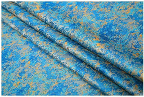 Generic Tela, Tela de Satén de Seda, Tela de Brocado de Patrón de Pintura Al Óleo, Tela de Brocado de 90 cm de Ancho, Almohadilla de Costura Manual para Ropa/Azul/90 * 100 cm