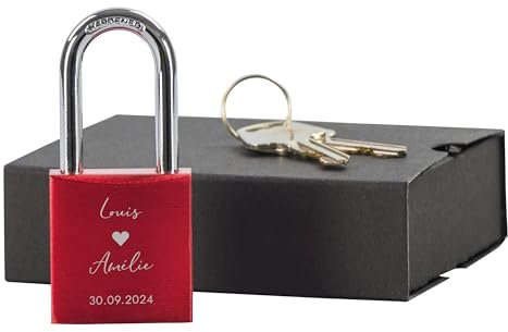 LAUBLUST Cadenas d'amour avec gravure et clé, boîte cadeau incl. - Unis dans le coeur - Cadeau personnalisé pour un couple | Cadeau de mariage | Cadeau romantique pour les jeunes mariés & les amoureux