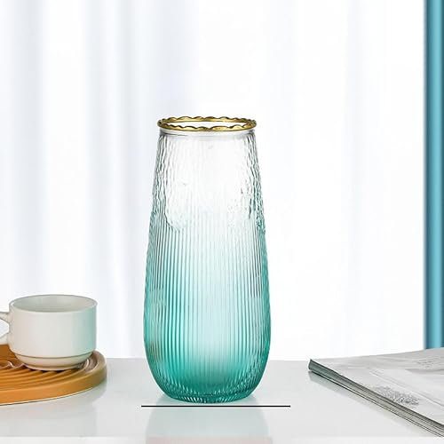 Gemsaya Blumenvase, Farbverlauf Blau Vase 23.5 cm Hoch, Verdickt Vintage-gestreifte Glasvasen für Tischdeko, Modern Vase Glas für Home, Office, Hochzeit, Party Dekor
