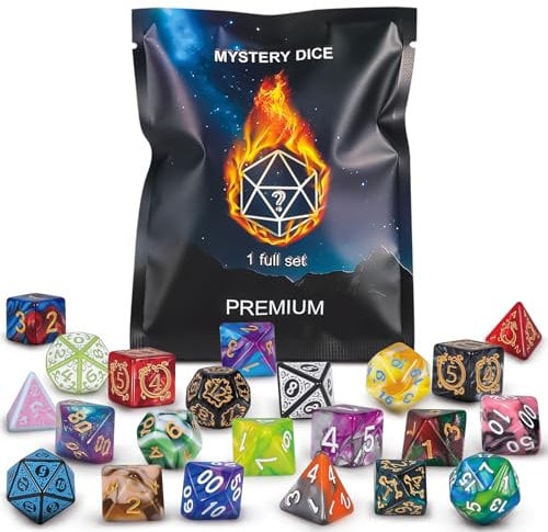 QMAY Mystery Dice, set di 7 dadi poliedrici, stile casuale, per giochi da tavolo Dungeon and Dragons MTG RPG DND D20 D12 D10 D% D8 D6 D4 (7)