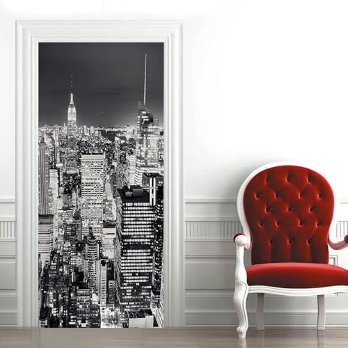 Adesivi per Porte 95x215 New York Adesivo Porta Interna Paesaggio Urbano 3D Pellicola Adesiva Carta da Parati Soggiorno Bagno Autoadesivo Porta Murale Decorazione M2114