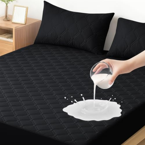 Ystyle Rutschfest Matratzenschoner 140x200cm ‑ bis 30cm Höhe, Schwarz | Nässeschutz Mattress Protector mit Rundumgummi, Weiche Matratzenschutz, Anti-Milben Strapazierfähig Matratzenbezug, Waschbar