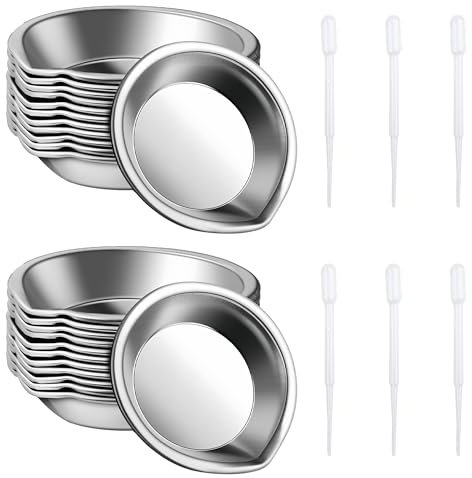 18 Pcs Metal Paint Trays,Stainless Steel Paint Mixing Cups Round with Mouth,with 6 Droppers,Metal Paint Palette Suitable for Paint Pigment and Water Based Painting Watercolour Palette