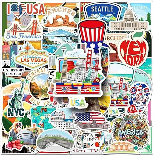 USA-Aufkleber |50 Stück Amerikanische Wasserdichte Vinyl-Sticker für Trinkflaschen, Laptop, Koffer, Tassen, Computer, Handy, Skateboard, Gitarre