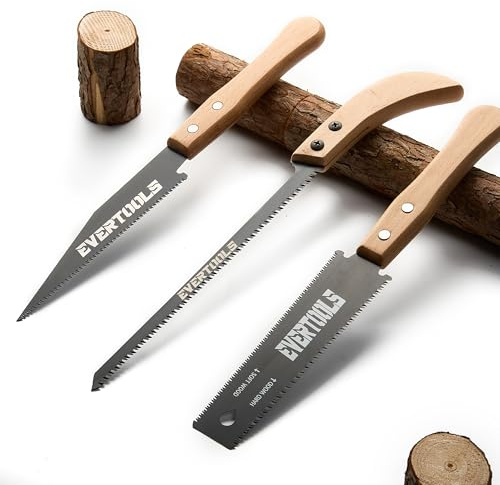 Evertools Japanese Hand Saw Set, 3-Piece Pull Saw with 6 Ryoba, 6 Flush Cut & 8 Pruning Blade, SK5 Steel for Woodworking, Trim, Wood Cutting
