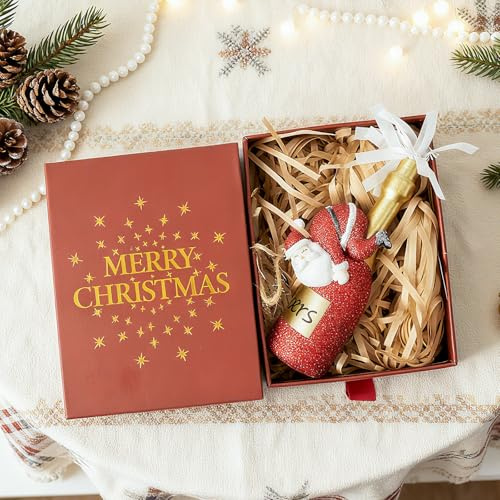 DN DECONATION Weihnachtsmann Weihnachtskugel Glas auf Flasche Rot Gold | Christbaumkugeln für Weihnachtsbaum Deko & Festliche Feiern (12,5 cm)