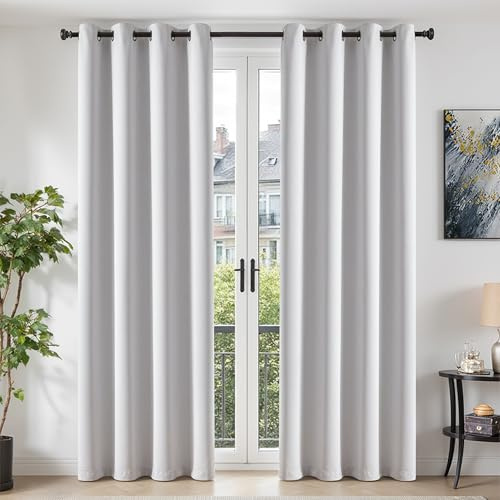 TOPICK Vorhänge Gardinen Verdunklungsvorhänge H245xB140 2er Set Grau-weiß | Vorhänge Blickdicht Schlafzimmer Gardinen mit Ösen Wohnzimmer Fensterdekoration Übergardinen blackout Curtains Türvorhang