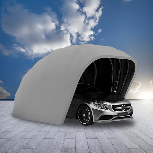 RIQHTIK Stainless Steel Grey Carport, Foldable Retractable Car Awning, Semi-Automatic Durable Shelter, Mobile Folding Garage, Portable Car Tent for Parking Lot, Yard, Garden,6 * 2.7 * 2.5m
