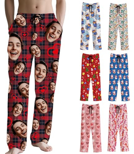 Tingwei Pantaloni del Pigiama personalizado per Uomo Pantaloni del Pigiama Divertenti su personalizada Loungewear, Set di Pigiami con Foto, Volto, Testo – Regalo per Donna