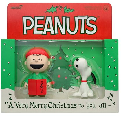 Super7 Peanuts Reaction Figures - Pack of 2 Charlie Brown and Snoopy (Caroling) Action Figure