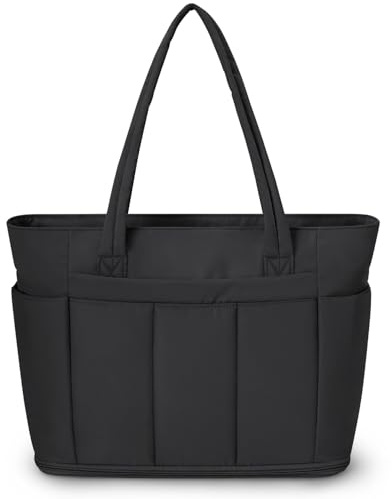 Wandering Nature Tote Bag for Women with Zip Large Capacity Shoulder Handbag with 15.6 Inch Laptop Compartment and 40oz Water Bottle Pocket for Work School Travel, Black, Extra Large