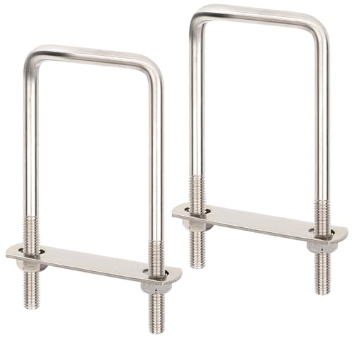 AMZSKU 2 piezas de amarre U-Bügel M10 de acero galvanizado – 60 x 150 mm – con contraplaca y tuercas M10 – Barra de amarre para remolques, camiones, furgonetas, barras de techo