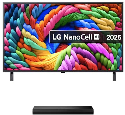 LG 43NANO90A6B (2025) 43-Inch NanoCell AI 4K UHD HDR Smart TV bundle with US20A Bluetooth Soundbar 2.0 Channel