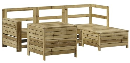 HFXHIJXQ 5-TLG. Balkonset Kiefernholz Imprägniert 62x62x70,5 cm Latten-Design Gartenmöbel Sitzgruppe Outdoor Modular Sofa Eckbank Tisch Fußhocker für Terrasse Garten Kleiner Balkon