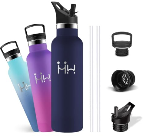 Borraccia Termica, Borraccia 1 litro, Senza Perdite, Borraccie Metallo, Borraccie Acciaio Inox, Senza BPA, Acciaio Inossidabile 18/8, Bottiglia Termica per Montagna, Escursionismo, Fitness, Yoga