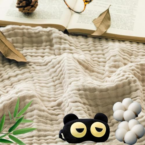 Alpenfaser Musselin Decke, Premium Muslin Blanket 150 x 200 cm, 100% Cotton Musselin Decke Erwachsene, Soft Lightweight Summer Blanket, Sofa Throw, Couch Blankets,All Seasons (Beige,150x200cm)