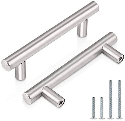 Probrico (30 Pack 3 Inch Hole Centers Kitchen Cabinet Handles Euro T Bar Cabinet Pulls Stainless Steel Kitchen Drawer Handles Brushed Nickel Furniture Dresser Cabinet Hardware, 5 Inch Total Length