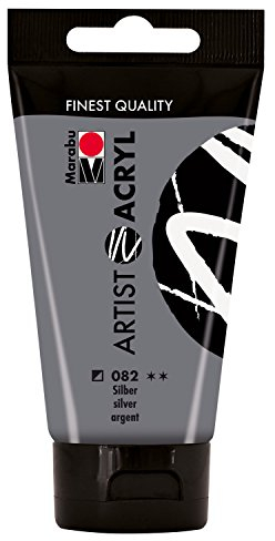 Marabu 12200002082 - Artist Acryl silber 75 ml, feine Acrylfarbe in Künstlerqualität, auf Wasserbasis, pastose Konsistenz, hoch pigmentiert, sehr gute Brillanz und Deckkraft