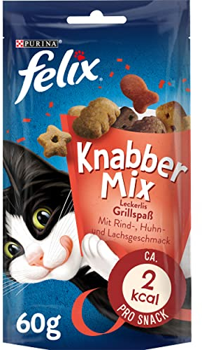 FELIX KnabberMix Grillspaß Katzensnack, Knusper-Leckerlie mit 3 Geschmacksrichtungen, 8er Pack (8 x 60g)