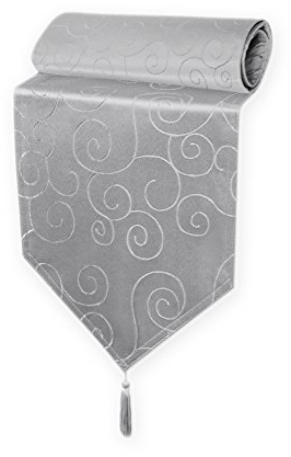 Haus und Deko Tischläufer Damast 40x140 cm Silber Ornamente Circle, dekorative Tischdecke, Tischband mit Quaste, Moderne Mitteldecke für Wohnzimmer Esszimmer, Gastronomie Tischdecken