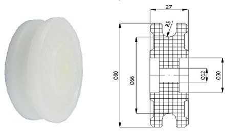 Zabi Seilrolle d = 90 mm fur Seil 10mm Kunststoffprofilrollen Nylon ohne Lager (Gleitlager)