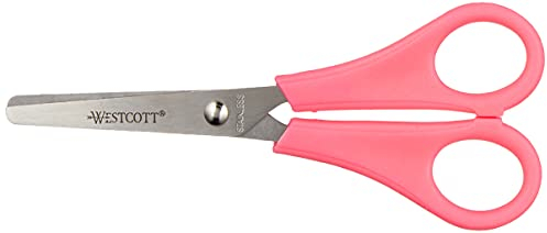 Westcott Kinderschere Pink Rechtshänder | Schere mit integrierter 5 cm Skala | Bastelschere 13 cm (5) ideal für Kinderhände | Sicherheit durch abgerundete Spitze | E-21591 00