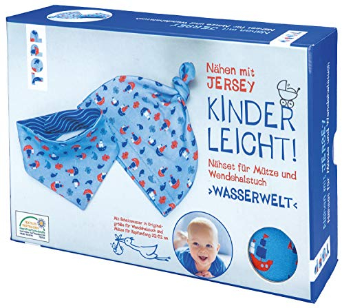 Nähen mit Jersey - Kinderleicht! Nähset Mütze und Wendehalstuch Wasserwelt Babygrößen 56-92: Anleitung und Material für eine Knotenmütze und ein Wendedreieckstuch aus Jersey-Stoff für Jungen zum Selbernähen