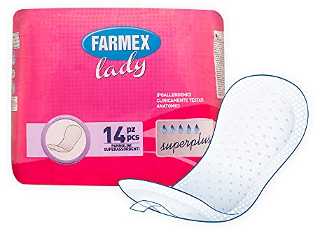 Farmex Lady Super Ultra - Geruchskontrollierende, absorbierende Einlage für leichte Inkontinenz - Latexfrei, atmungsaktiv und hypoallergen - Sanft und trocken auf der Haut - 14 Stück