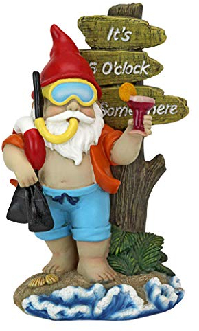 Design Toscano Happy Hour Tropischer Gartenzwerg Taucher-Rasen-Zwerg, Harz, Vollfarbe wirklichkeitsgetreu