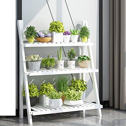 Cocoarm Blumentreppe Weiß Draußen Blumenregal Pflanzenregal Balkon Pflanzentreppe 3 Ebenen Blumenständer Blumenleiter Ablageregal Gartenregal Bambus Indoor Outdoor Garten 70 x 40 x 96 cm (Weiß)