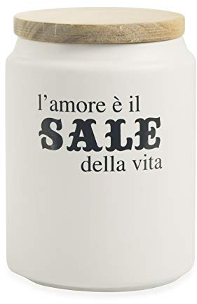 Villa d'Este Home Tivoli Idee Barattolo Sale con Coperchio Bamboo, Bianco