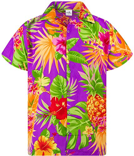 King Kameha Funky-Chemise-Hawaienne, Manche-Courte, Pineapple, Violet, XL