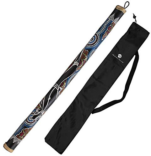 Bastone della pioggia in bambù dipinto a rilievo, 100 cm - Strumento a percussione per meditazione e relax - Bastone della pioggia in legno naturale con custodia in nylon - Tesori australiani