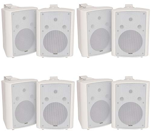 8x (4 Pairs) - 180W 2 Way White Wall/Shelf Mounted Stereo Speakers & Brackets – 8” 8Ohm – LOUD & BASS | Quality Home Music Loudspeakers For HiFi Surround Sound & Streaming Audio