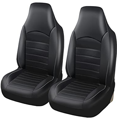 TOYOUN Klassisch Autositzbezüge Vordersitze Highback Universal Schonbezüge PU Leder Sitzschoner für Vorne Schwarz Grau Innenraum-Zubehör