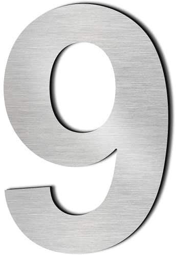 CABLEPELADO Numero 9 de Metal Adhesivo | Acero Inoxidable | Uso en Exterior e Interior | Apto para Paredes, Fachadas, Portales o Puertas | 7.5 cm de Altura