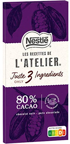 Nestlé Les Recettes de L'Atelier - Tablette Chocolat Noir 80% Juste 3 Ingrédients - 100g