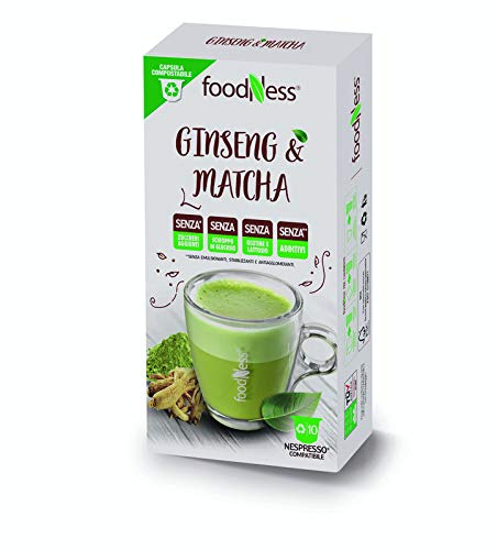 FoodNess - Capsula caffè al ginseng e matcha compatibile con sistema nespresso senza glutine e lattosio gusto erbaceo(6 box Tot. 60 capsule)