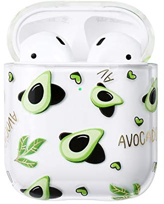 AKABEILA Cover Compatibile con AirPods 2 2019 & 1 2016 Custodie Carine Motivi Trasparenti Hard PC Antiurto Frontale LED Visibile Protezione Completa Antiurto, Avocado
