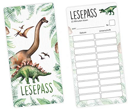 Lesepass Dinosaurier Lesezeichen zum lesen üben Grundschule - Anzahl 10 Stück