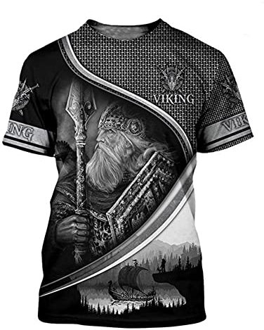 BBYOUTH Norse Mythology T-Shirt Für Männer Roman 3D-Tuff-Viking Tattoo 2021 Sommer Kurzarm (US-Größe),Odin,6XL